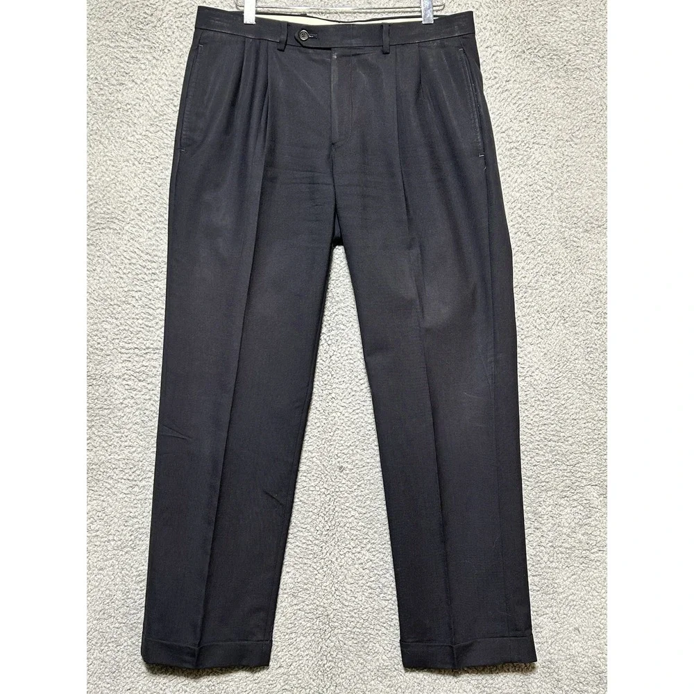 Lauren Ralph Lauren Total Comfort Black Pleated 100% Wool Dress Pants Mens 34X29 - Picture 1 of 10